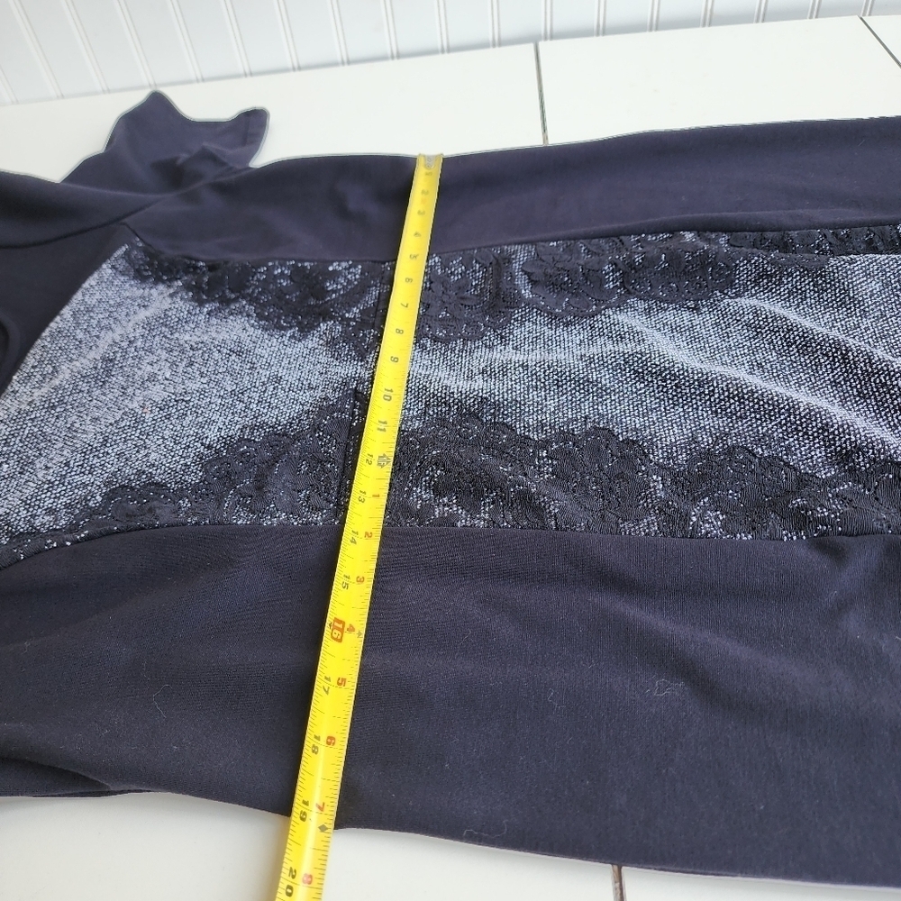 Lane Bryant Dress Womens Black Gray Stretch Knit Lace Shoulders Short Sleeve 14 - Picture 10 of 13